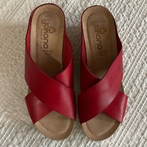 YOKONO Leather Cross-Band Wedge Sandals Made in Spain Size 9.5